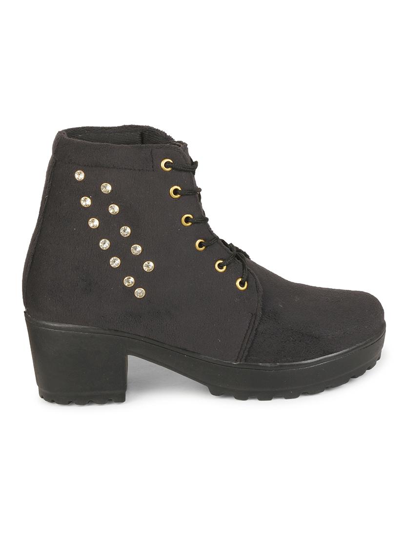 black lace up block heel boot - 19618824 - Standard Image - 1