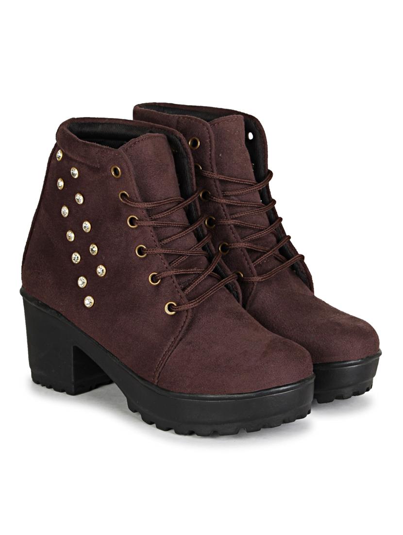 brown lace up block heel boot - 19618825 -  Standard Image - 1
