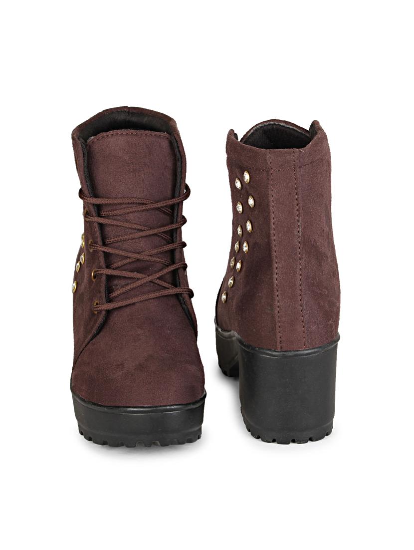 brown lace up block heel boot - 19618825 - Standard Image - 6