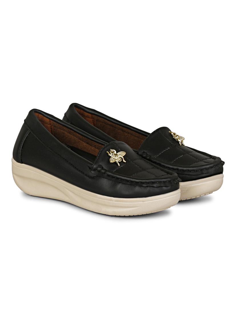 black synthetic slip on loafers - 19618832 -  Standard Image - 1