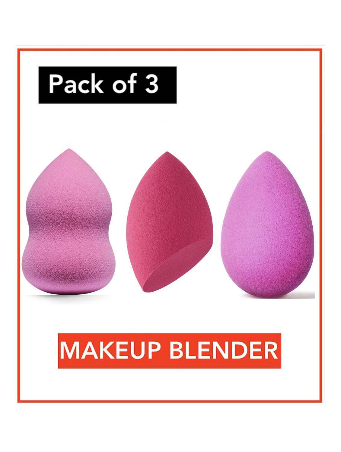 pack of 3 different shaped makeup blender puffs with storage box