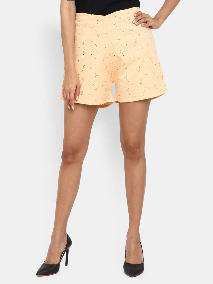 peach cotton self designed regular shorts