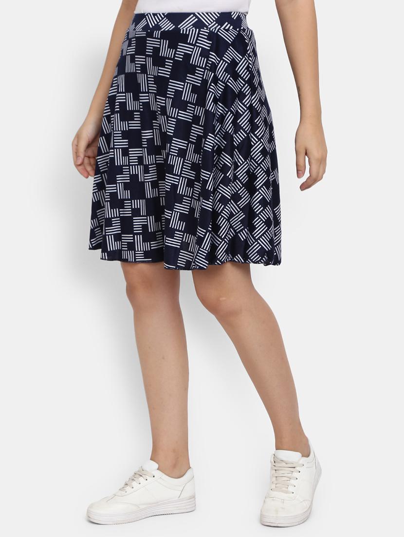 women mid-rise navy blue printed flared skirt - 19620094 - Standard Image - 1