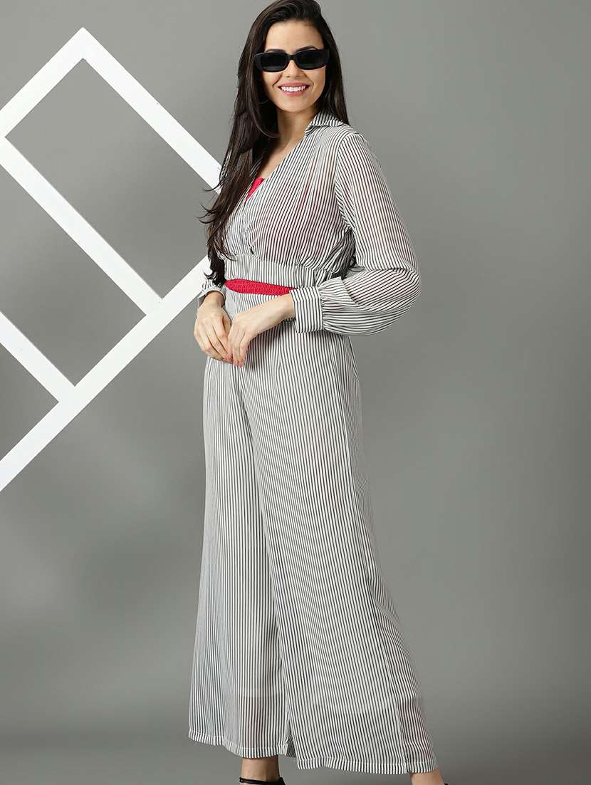 stripes print top and palazzos set co-ord - 19620539 -  Standard Image - 1