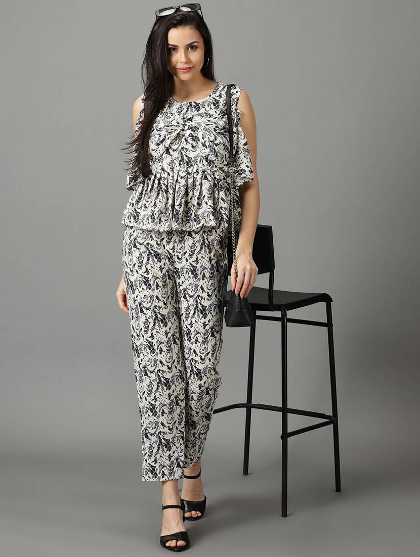 abstract print top and trouser set co-ord