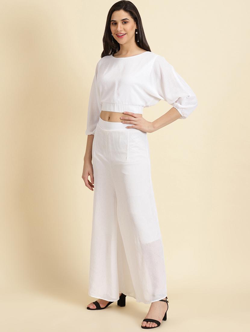 round neck solid top and palazzos set co-ord - 19620564 - Standard Image - 1