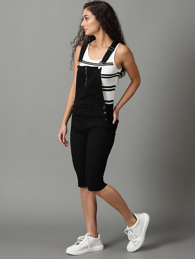 square neck solid dungaree jumpsuit - 19621548 - Standard Image - 1