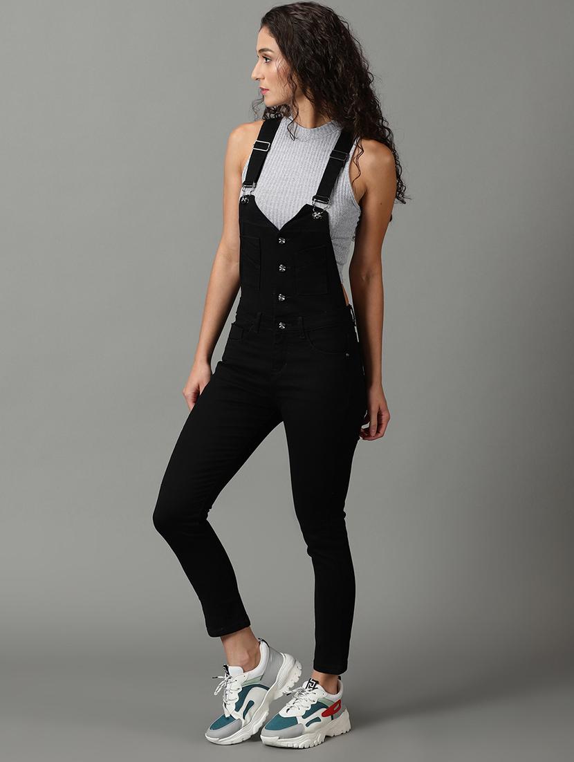 v neck solid dungaree jumpsuit - 19621550 - Standard Image - 1