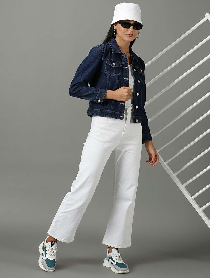 spread collar solid denim jacket - 19621797 -  Standard Image - 4
