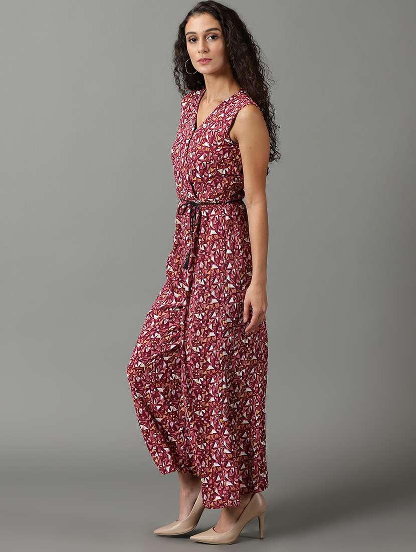 v neck printed full length jumpsuit - 19621840 -  Standard Image - 1