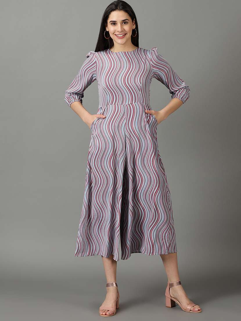 stripes printed full length jumpsuit
