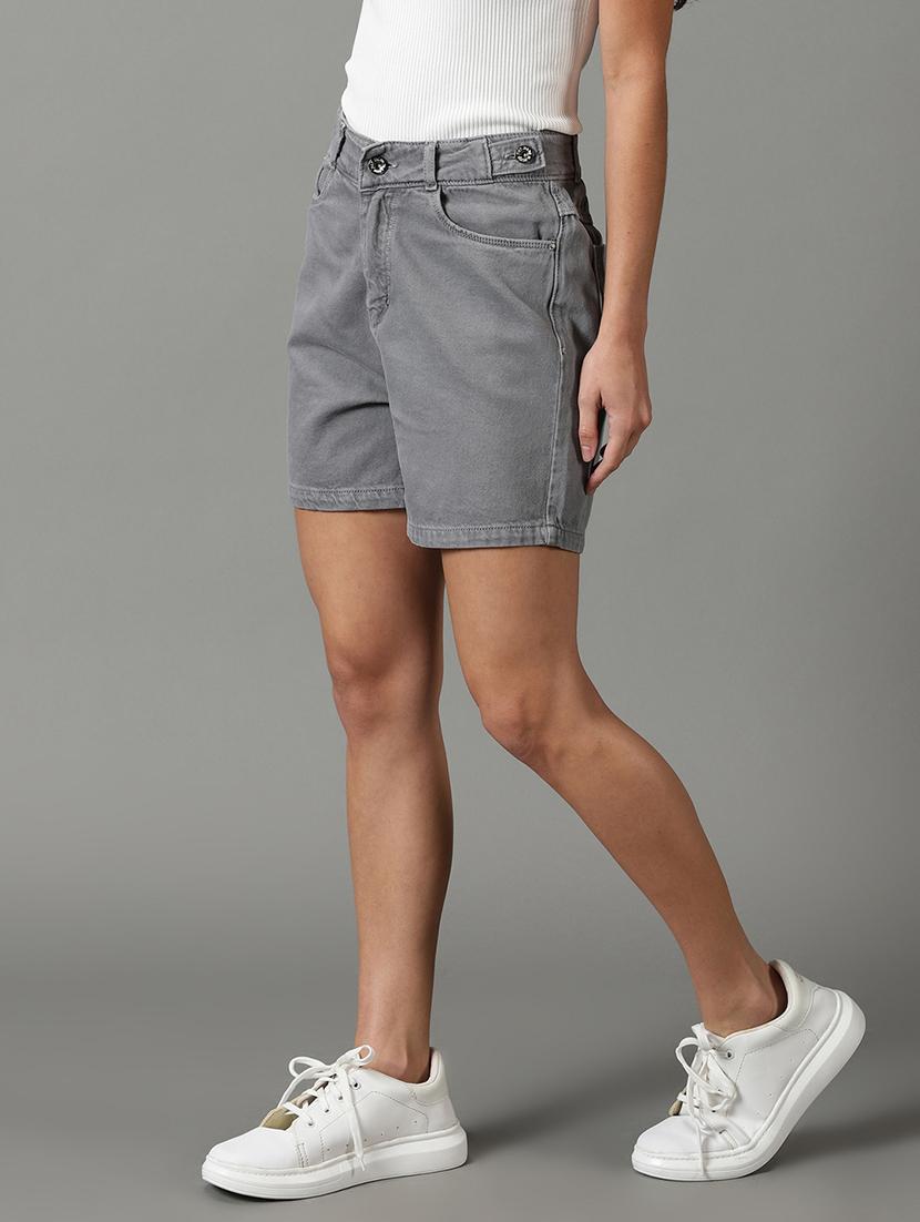 mid rise solid denim shorts - 19621874 -  Standard Image - 1