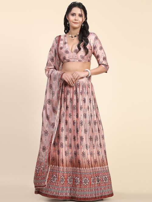 printed flared semi stitched lehenga - 19622053 -  Standard Image - 0