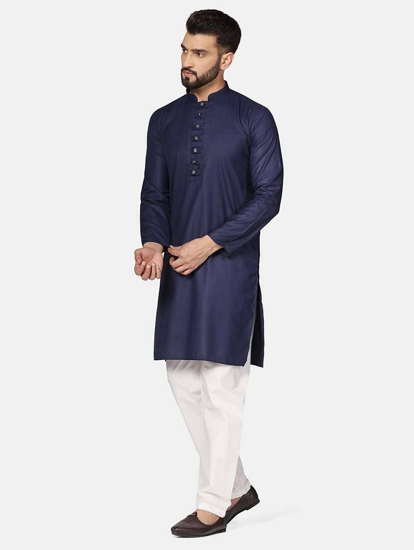 navy blue solid kurta pyjama set - 19622794 - Standard Image - 1