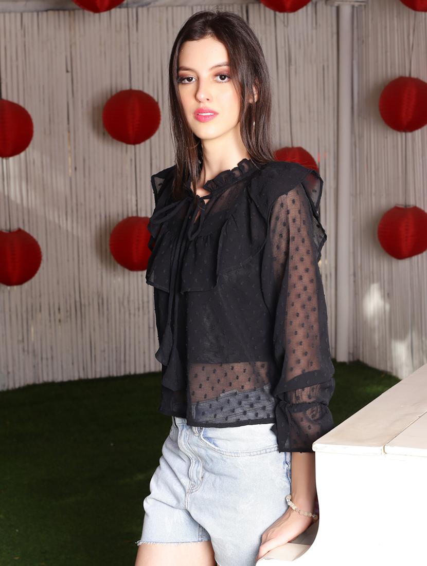 women's ruffle tie-up neck top - 19624665 -  Zoom Image - 0