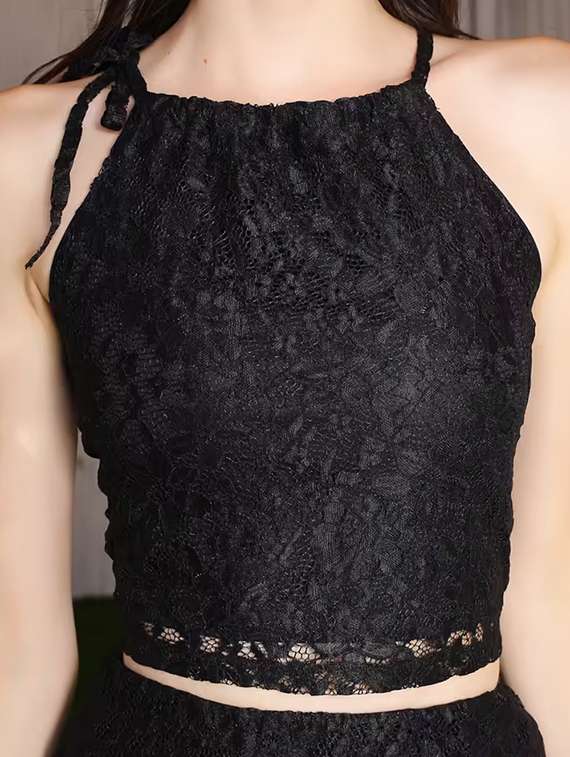 black self design top and skirt co-ord set - 19624700 -  Standard Image - 1