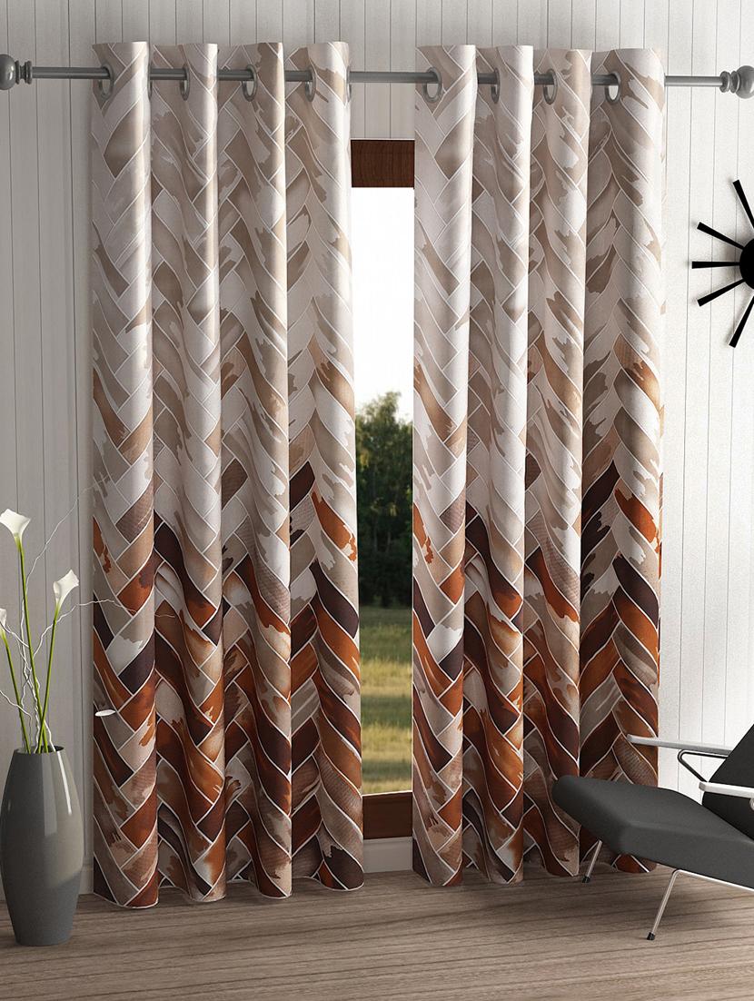 home sizzler 2 pieces geometrical panel eyelet polyester door curtains - 7 feet, brown - 19625690 - Zoom Image - 0