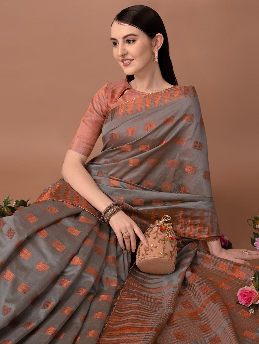 solid with borders handloom saree with blouse - 19626275 - Standard Image - 4