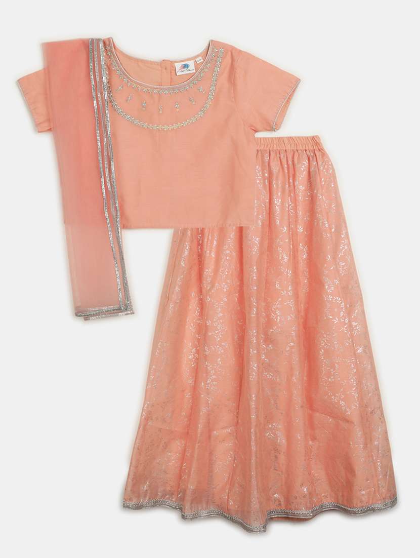 girls round neck printed lehenga choli 