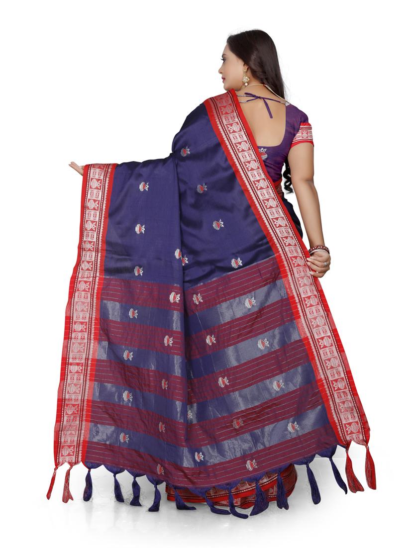 women's self design navy blue colored saree with blouse - 19630318 - Standard Image - 1