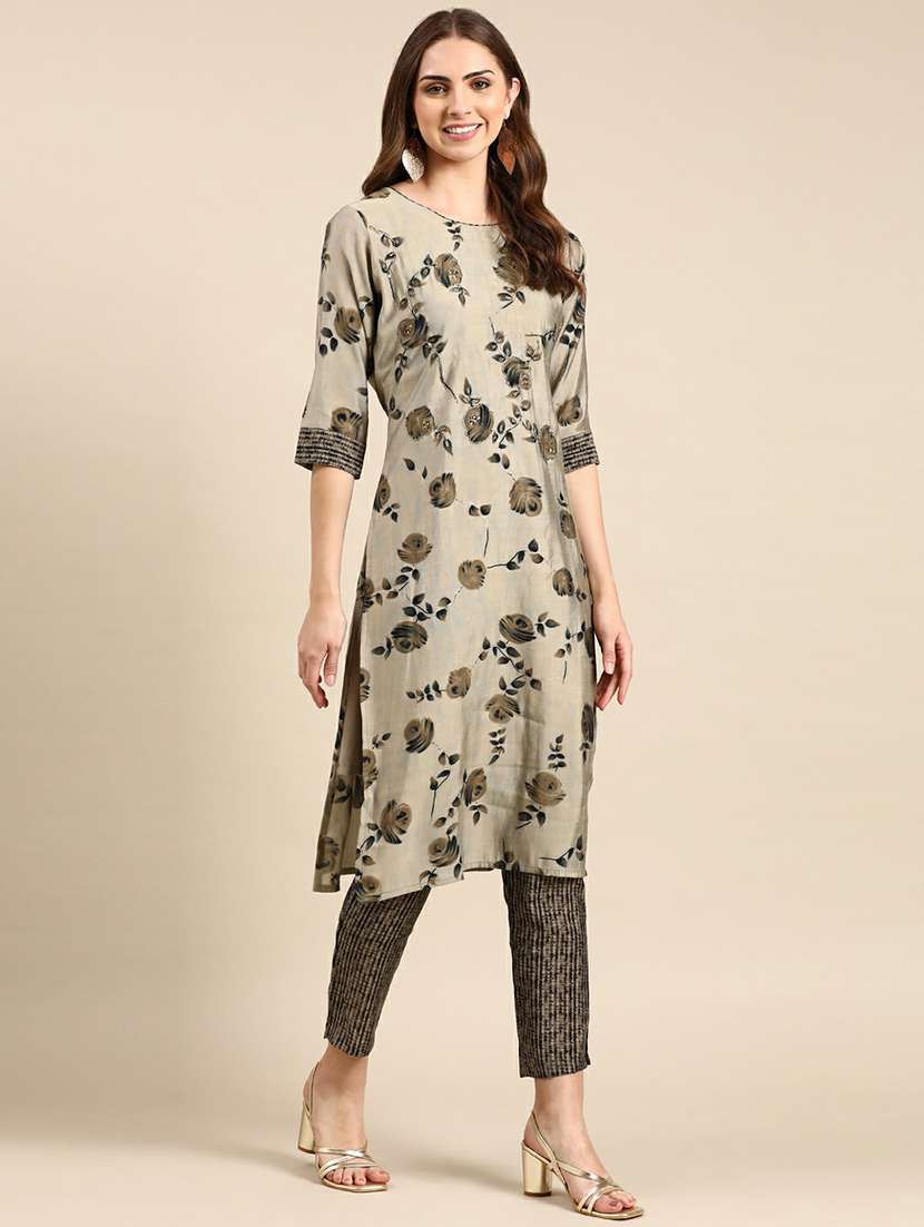 women floral printed round neck kurta pant set - 19631380 - Standard Image - 4