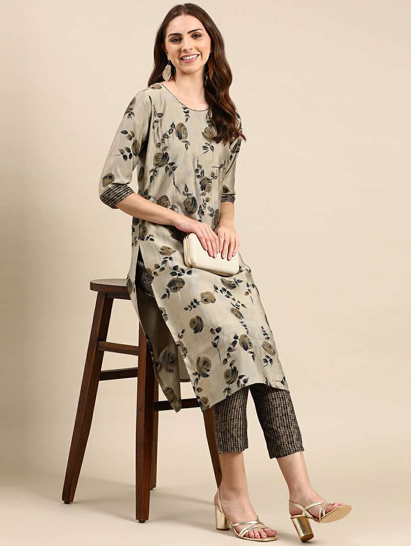women floral printed round neck kurta pant set - 19631380 - Standard Image - 6