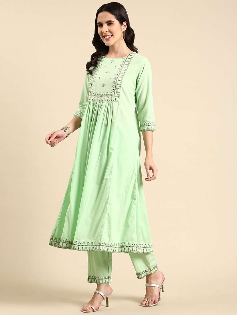 women mirror work kurta pant set with dupatta - 19631382 -  Standard Image - 1