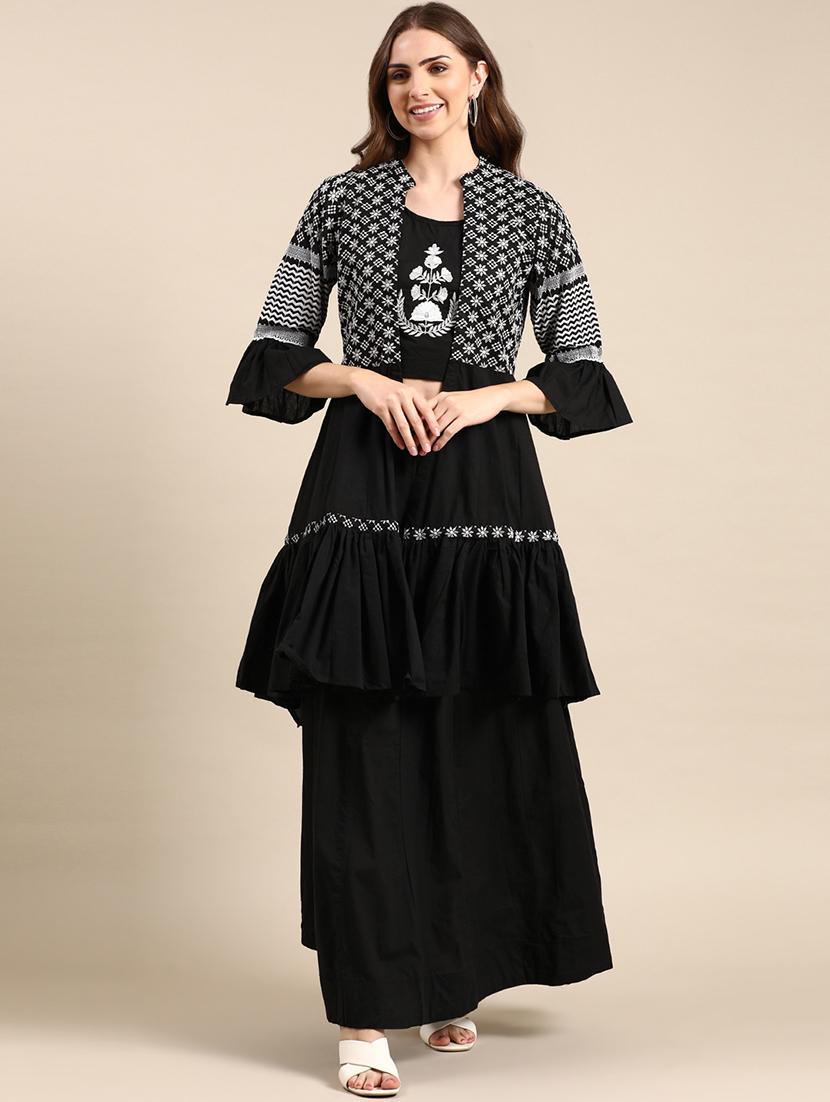 women embroidered round neck fusion set - 19631385 - Zoom Image - 0
