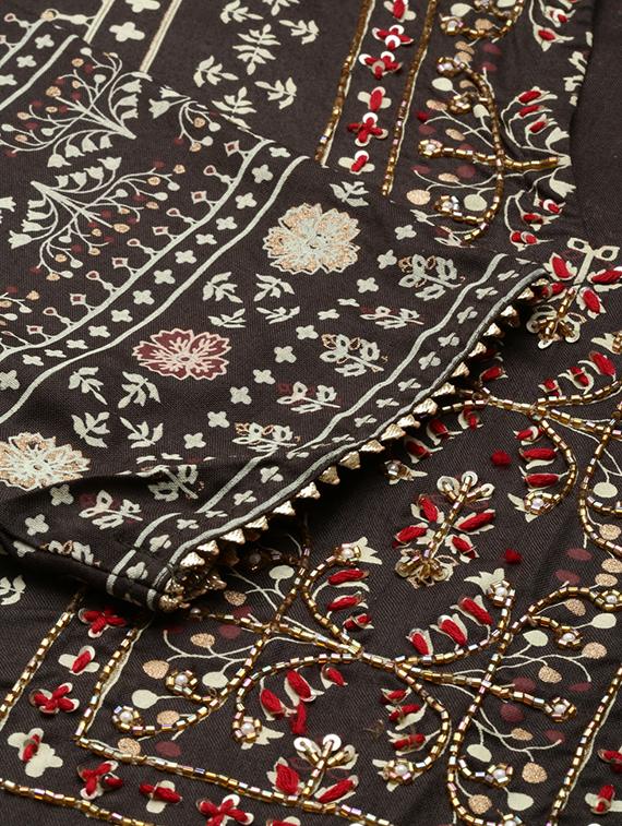 women brown printed mandarin neck kurta palazzo set - 19631388 - Standard Image - 4