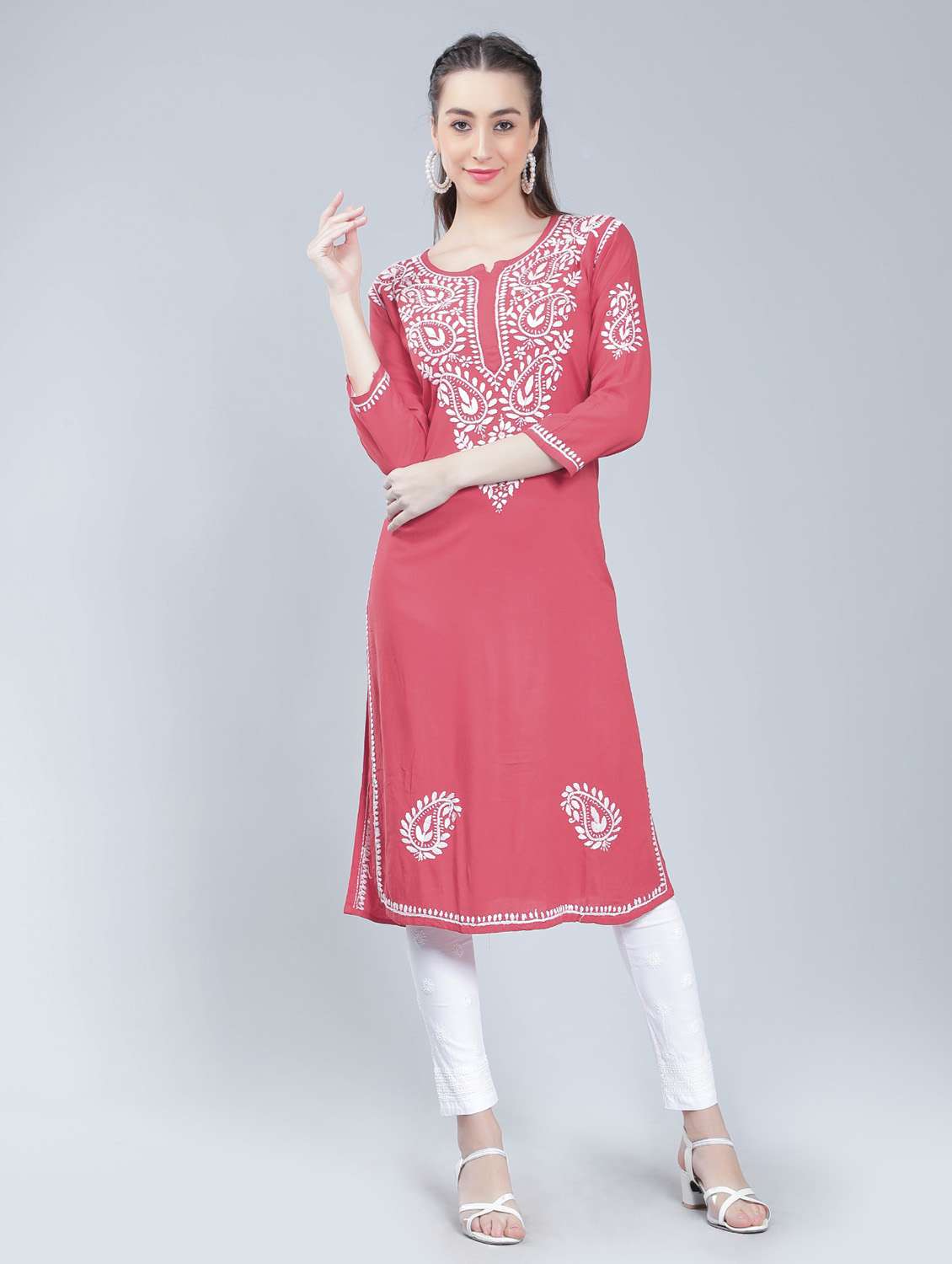 notch neck chikankari straight kurta