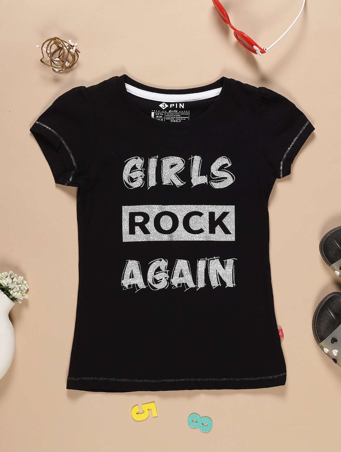 black printed round neck t-shirt