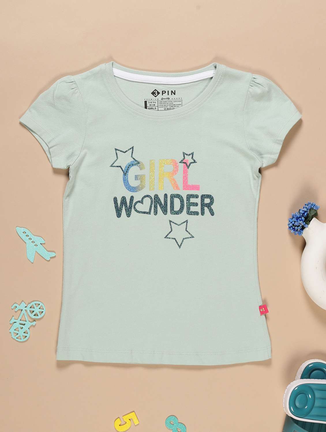 light green printed round neck t-shirt