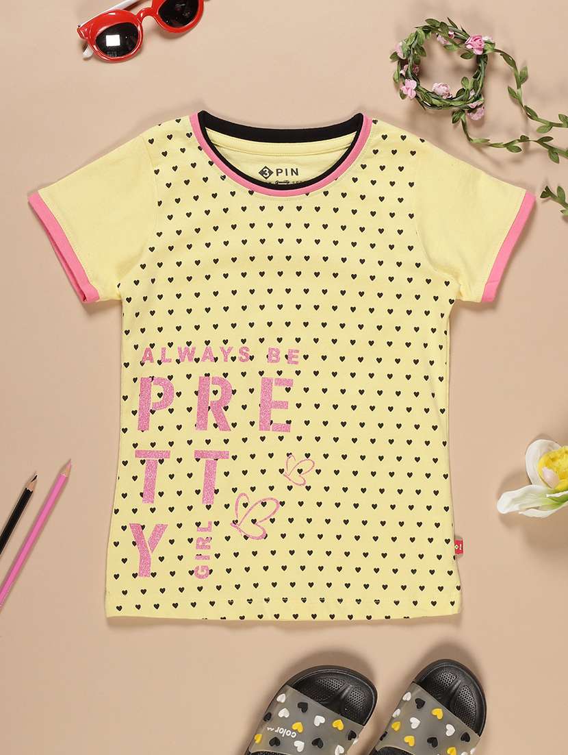 yellow printed round neck t-shirt