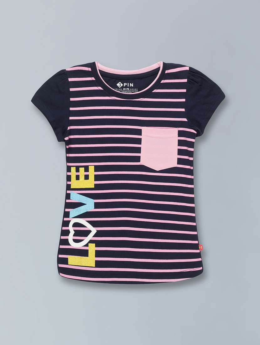 Navy Blue Printed Round Neck T-shirt - 19639177 -  Standard Image - 1