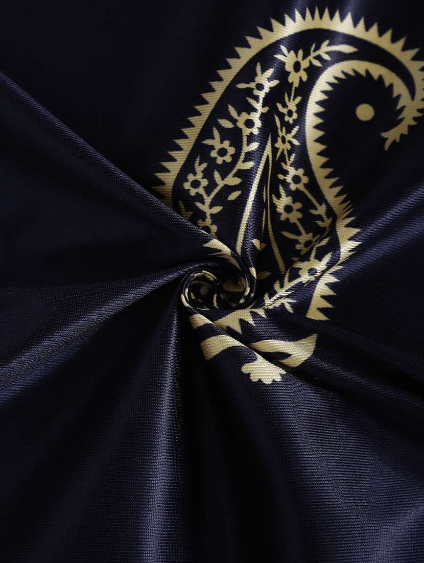 home sizzler 2 pieces hand block gold paisley printed eyelet polyester door curtains-7 feet, blue - 19643296 - Standard Image - 4