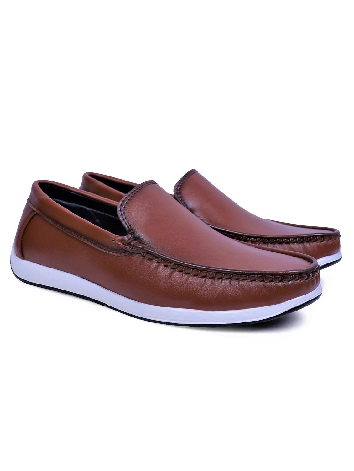 tan artificial leather slip on loafers - 19643404 - Standard Image - 1