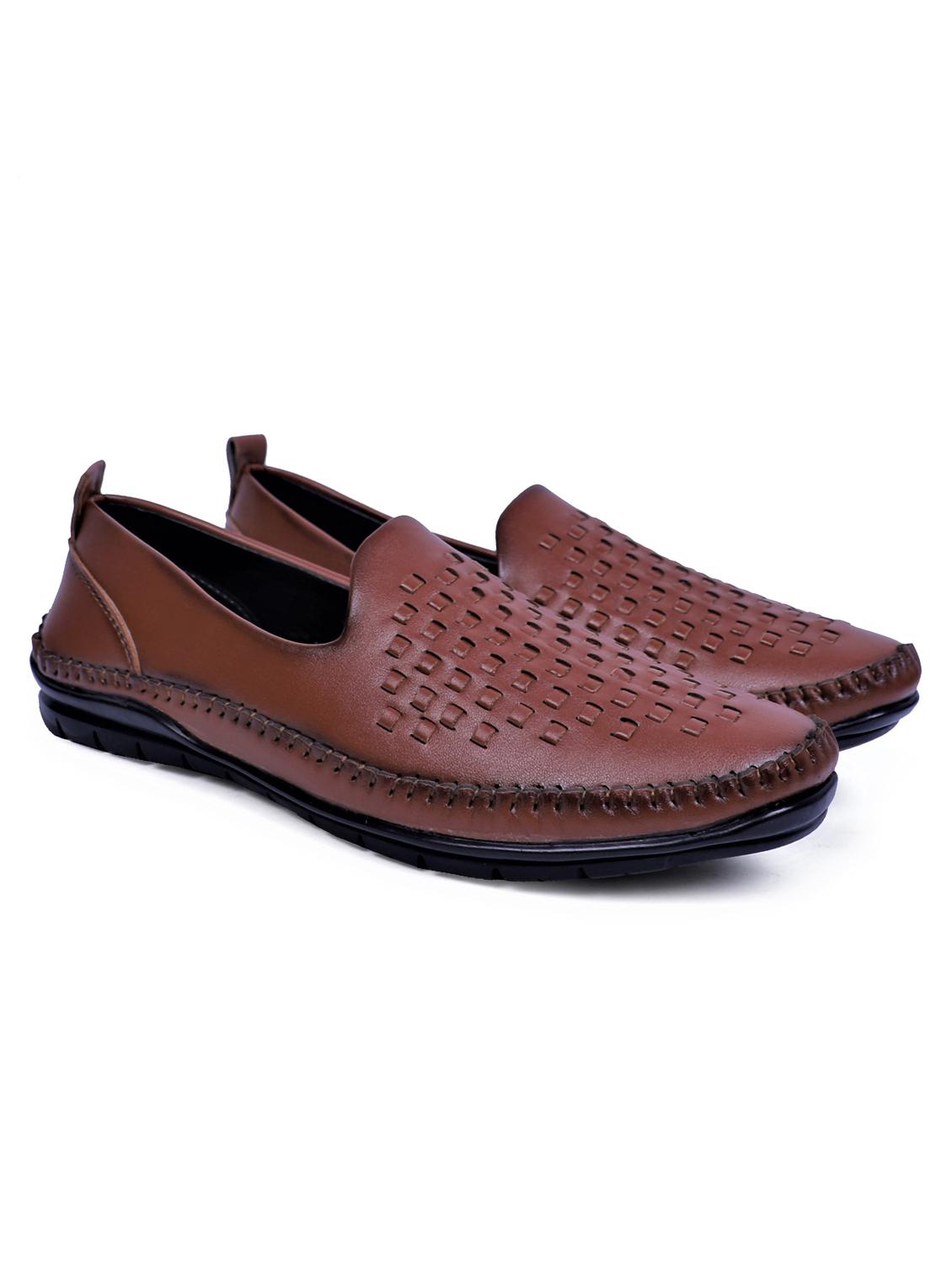 tan artificial leather slip on loafers - 19643416 -  Standard Image - 1