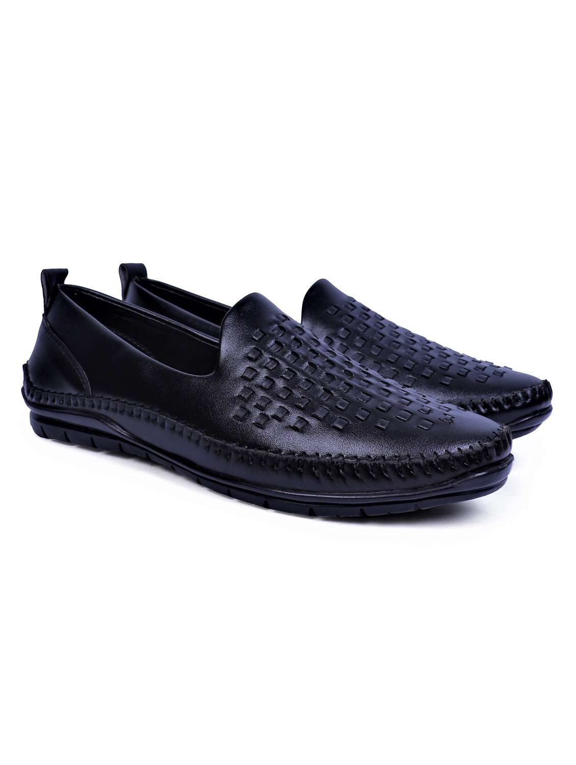 black artificial leather slip on loafers - 19643417 - Standard Image - 1