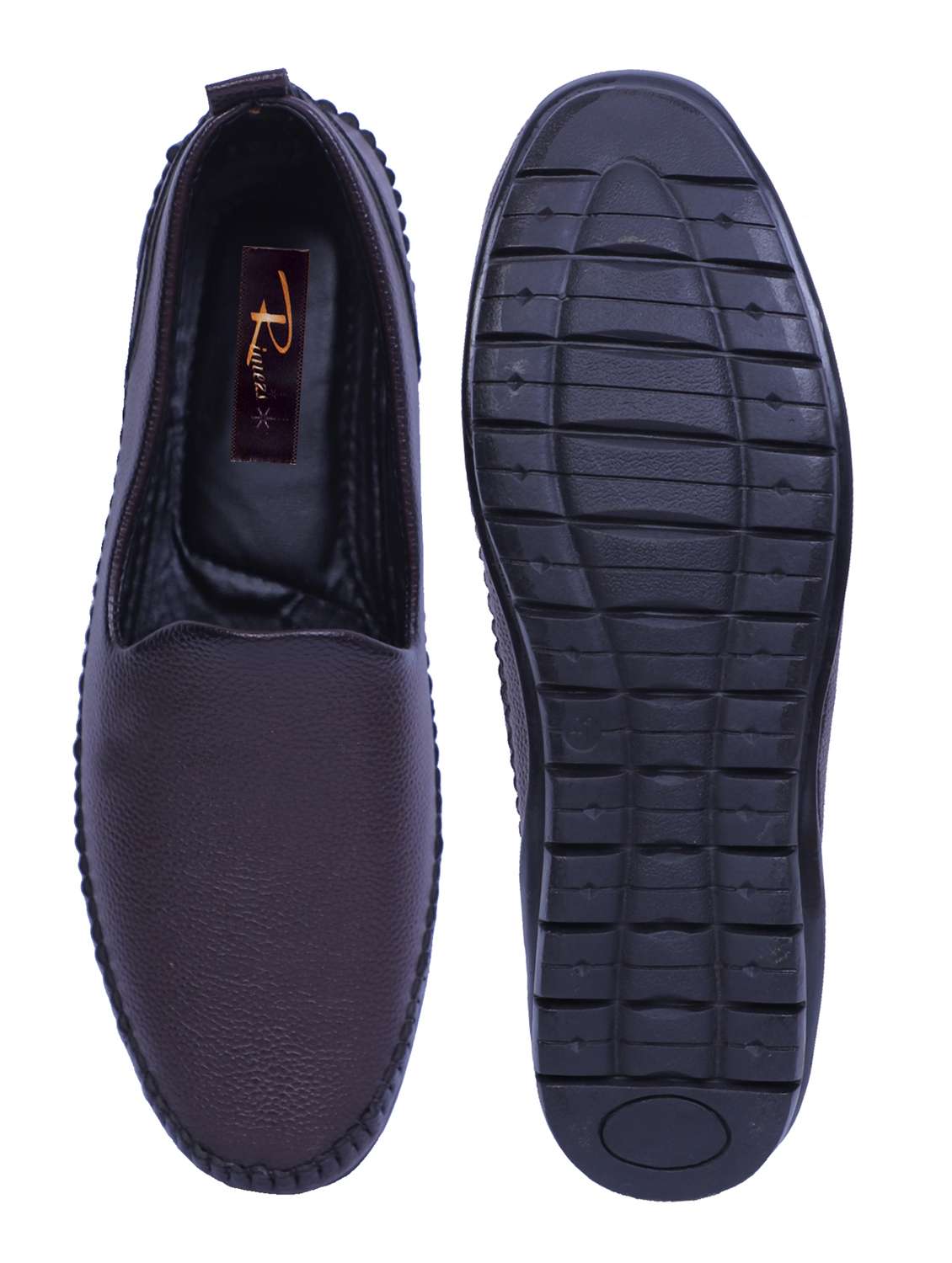 brown artificial leather slip on loafers - 19643419 -  Standard Image - 4