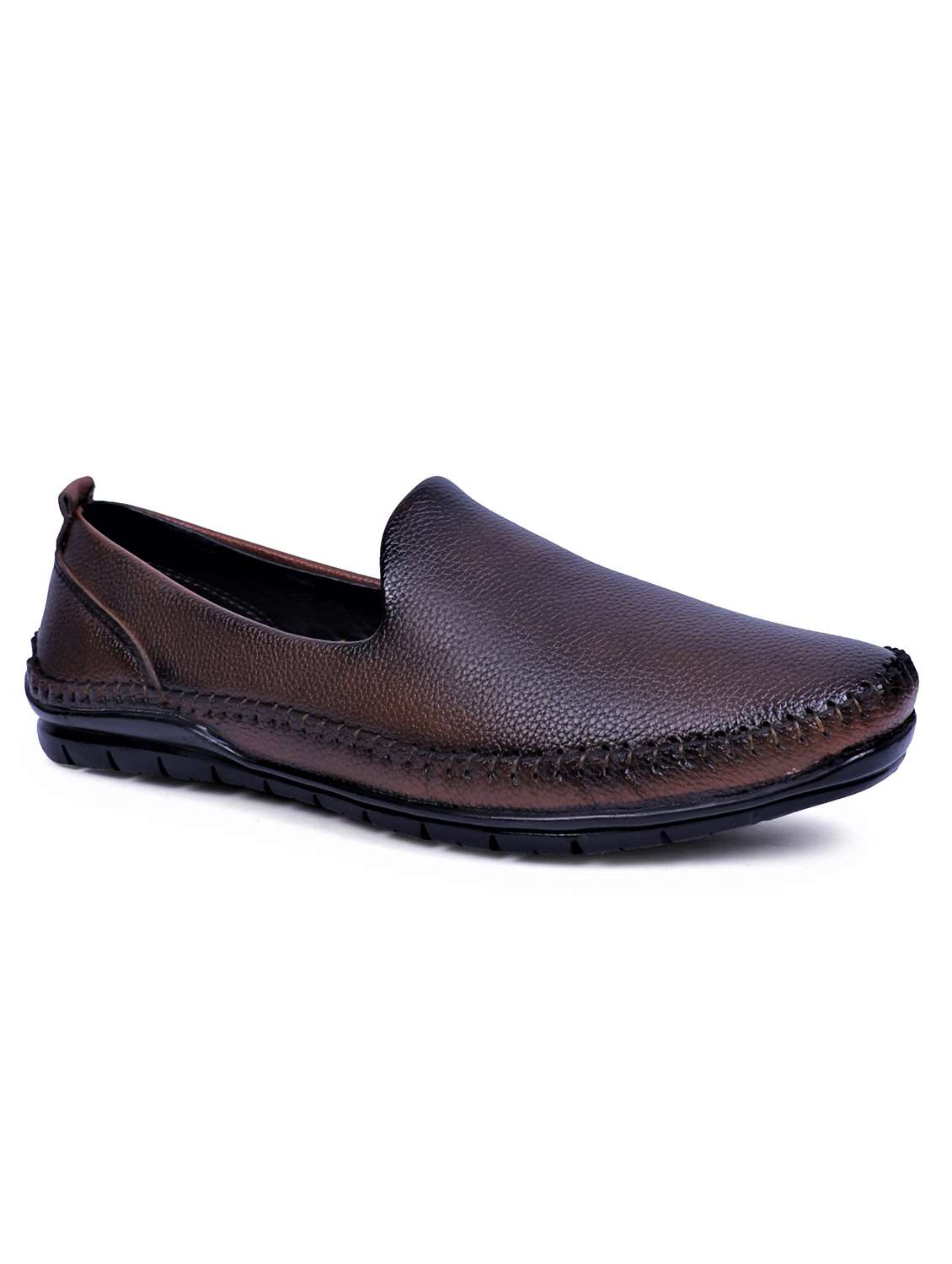 tan artificial leather slip on loafers