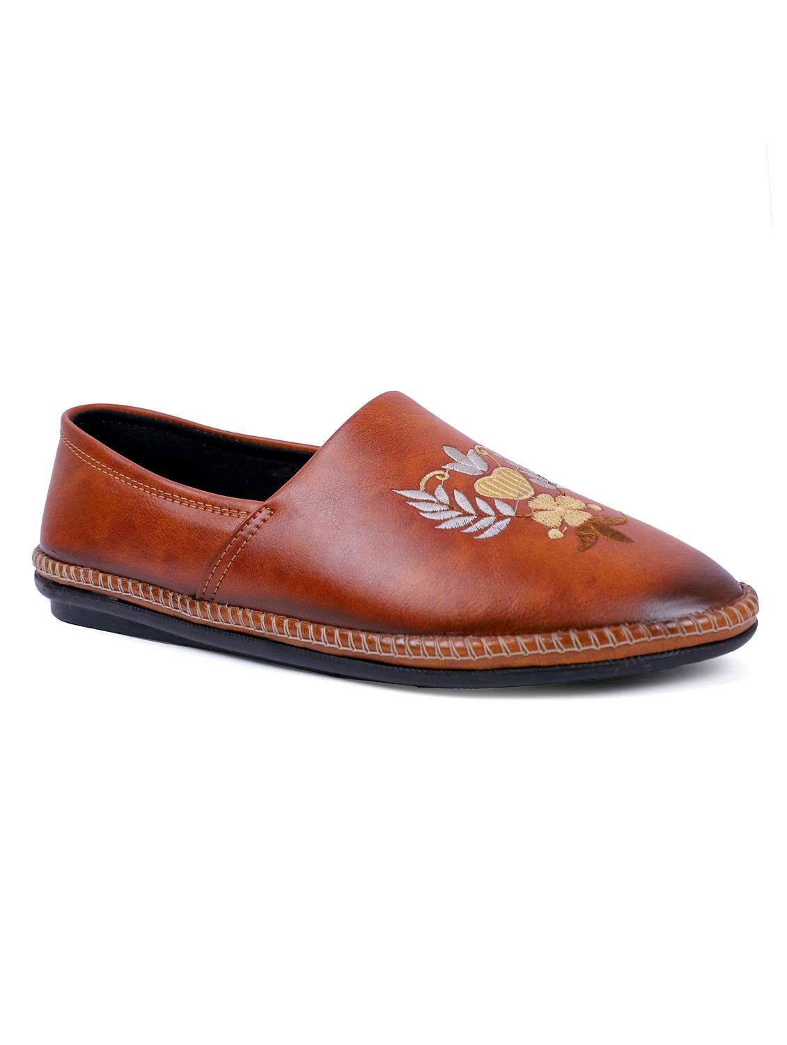 tan artificial leather slip on loafers - 19643421 -  Zoom Image - 0