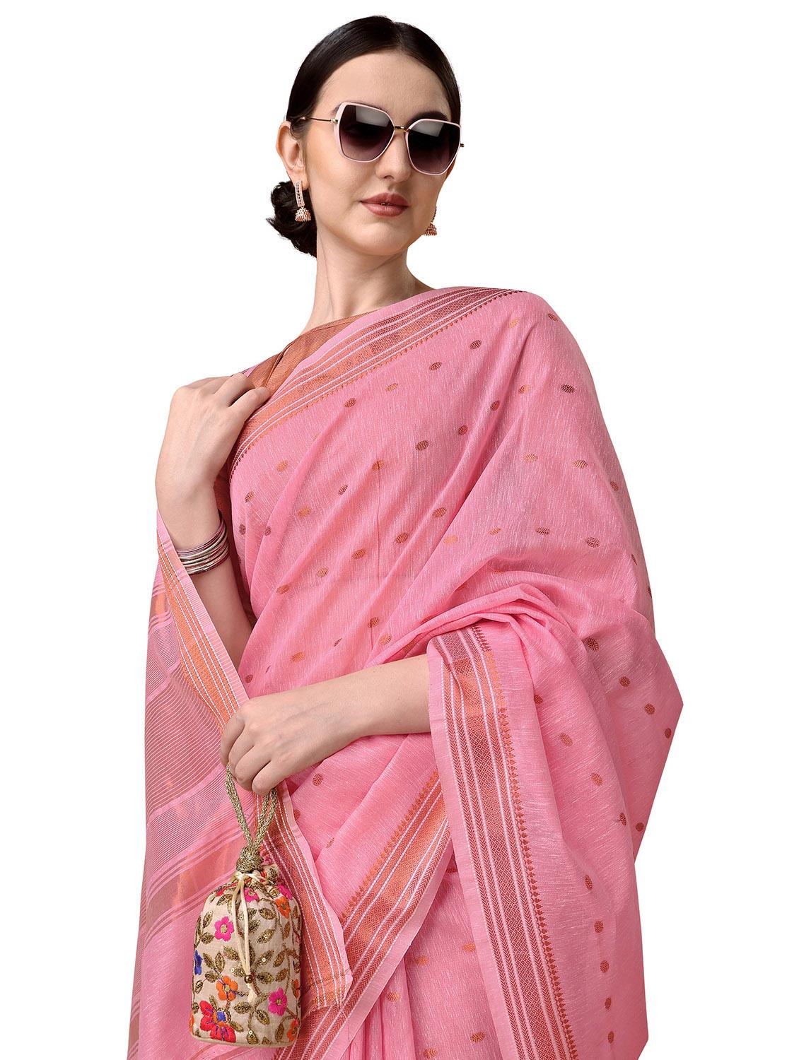 solid with borders handloom saree with blouse - 19643503 - Standard Image - 4
