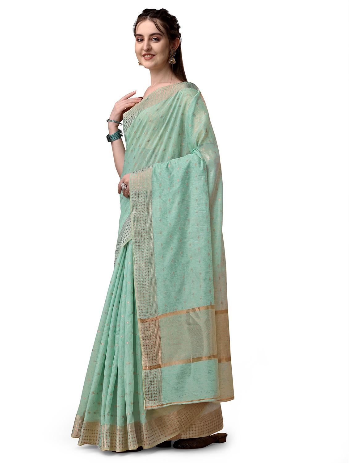 solid with borders handloom saree with blouse - 19643512 - Standard Image - 1