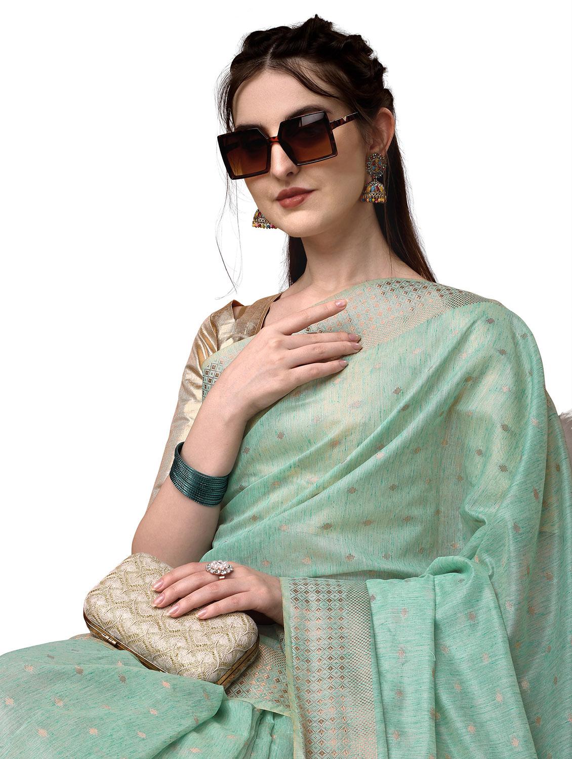 solid with borders handloom saree with blouse - 19643512 - Standard Image - 4