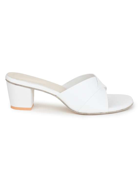 white synthetic slip on sandals - 19643549 -  Standard Image - 1
