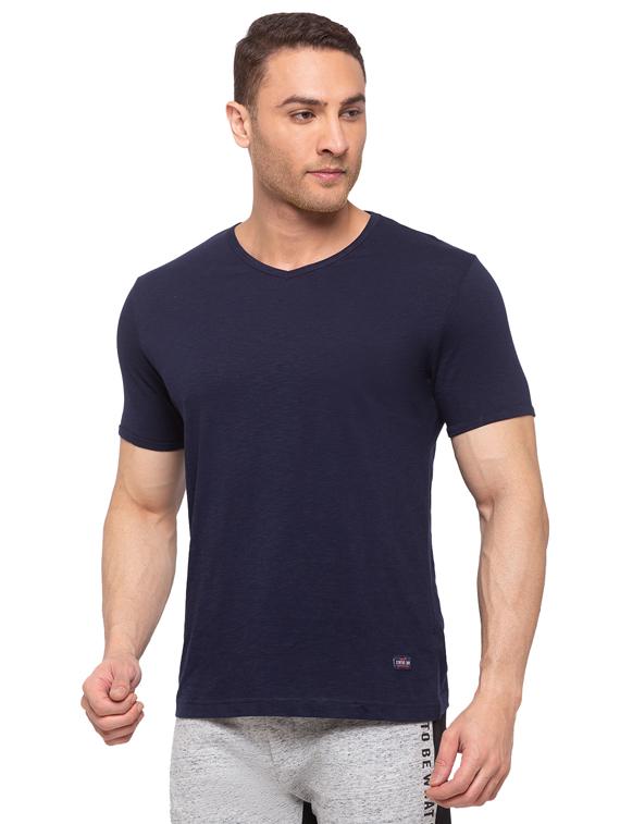 blue solid cotton regular t-shirt - 19643694 - Standard Image - 1