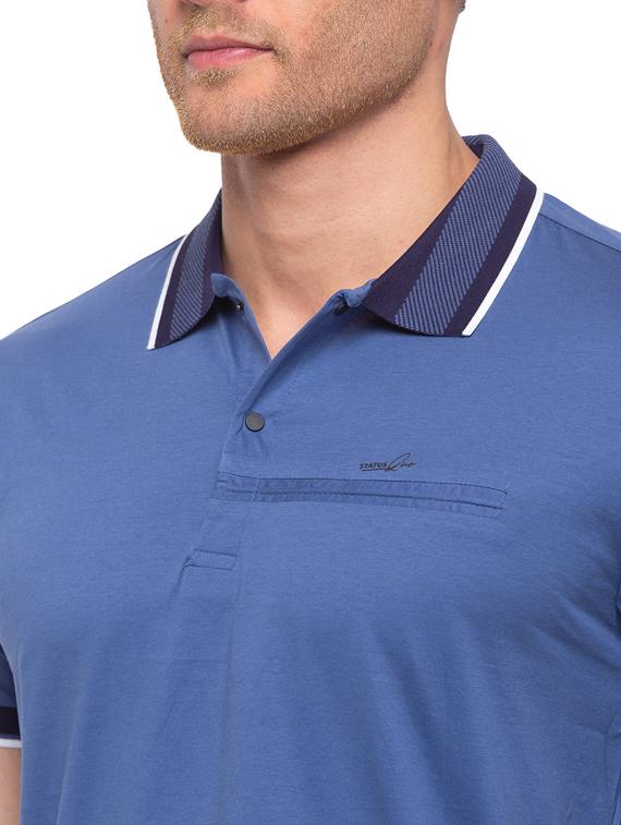 blue solid polo t-shirt - 19643700 - Standard Image - 4