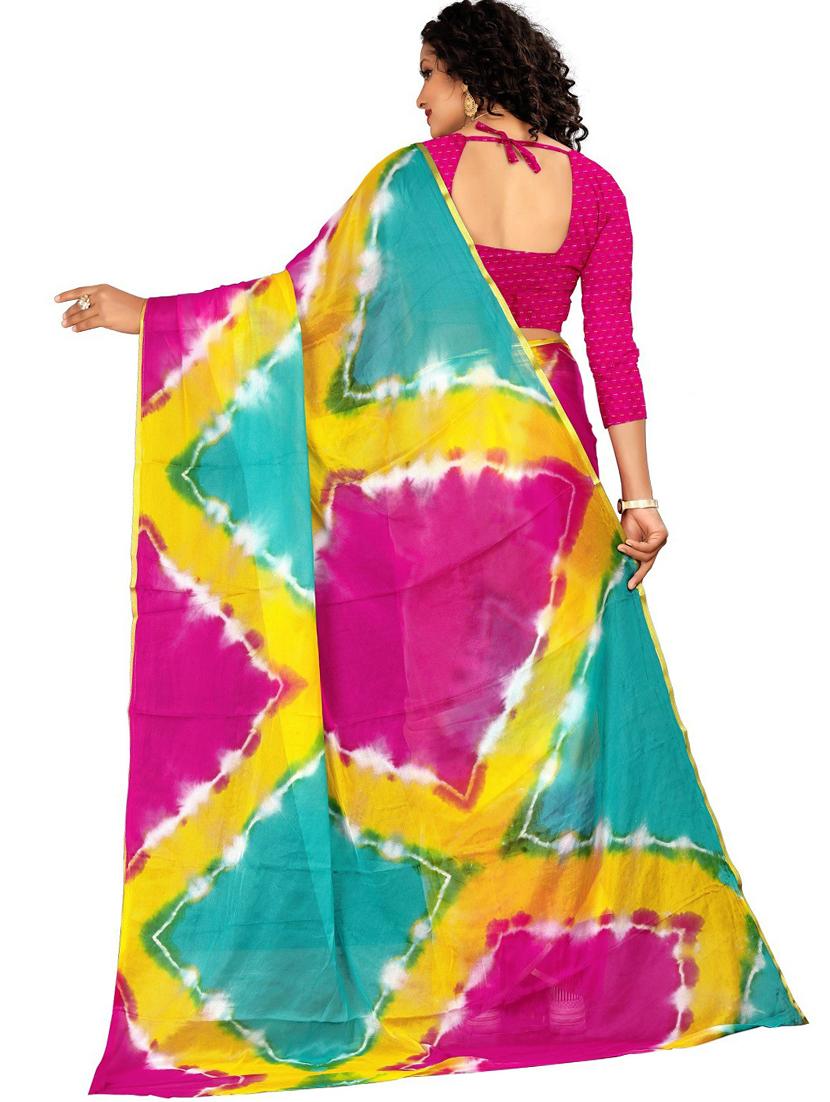 chiffon tie & dye saree with blouse - 19645337 - Standard Image - 1