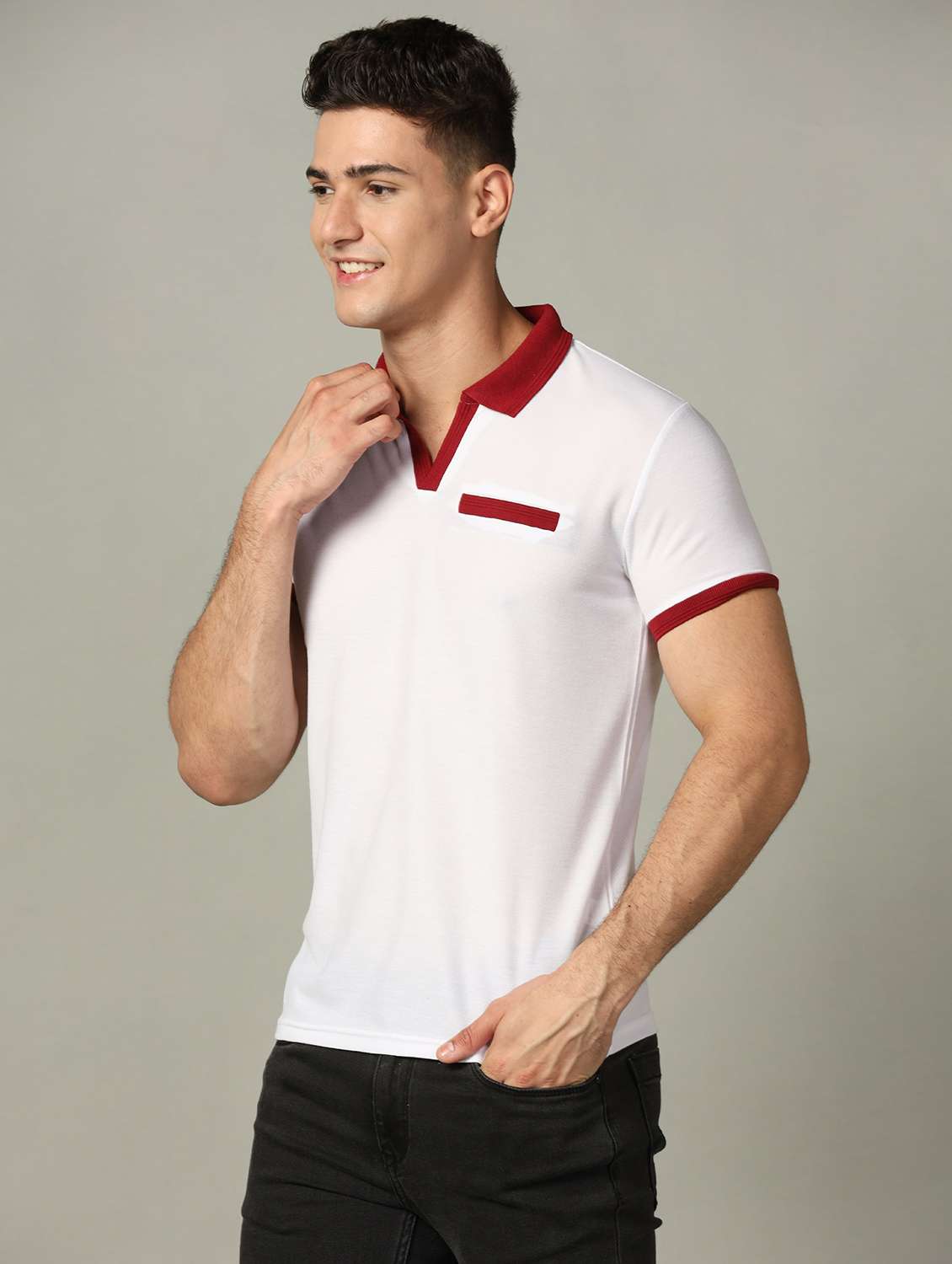 polo neck color block t-shirt - 19646097 -  Standard Image - 1