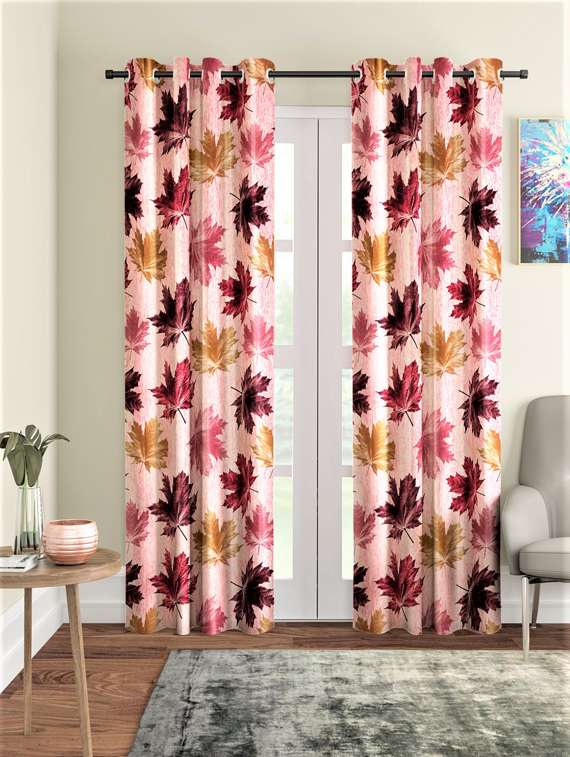 home sizzler 2 pieces 3d maple eyelet polyester door curtains - 7 feet, maroon